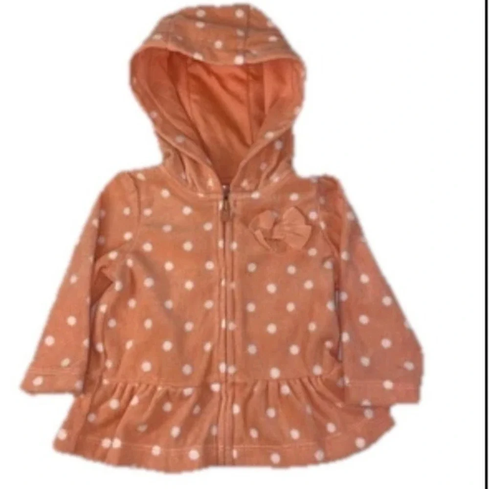 Carter's Fleece Zip Up Hoodies Kids 3M Multicolor Polka Dot Peach White 2 Pack